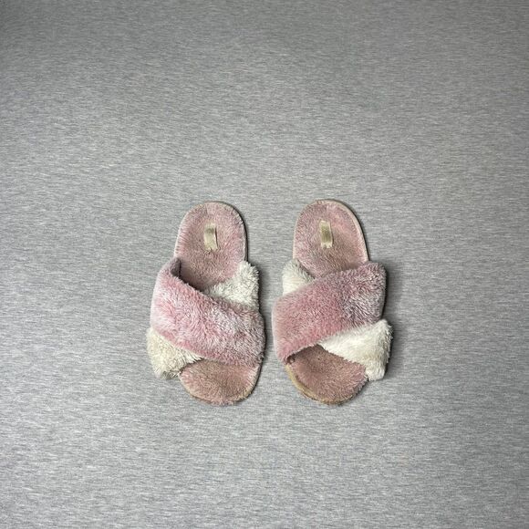 Victoria’s Secret PINK Crisscross Faux Fur Plush Open Toe House Slipper Slides - Picture 6 of 9